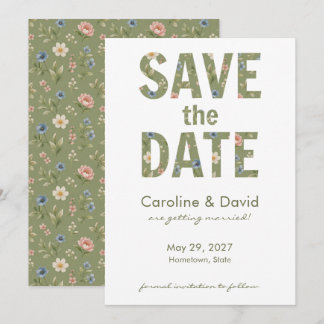 Moderne Florale Salbei-Grüne Einfache Hochzeit Save The Date