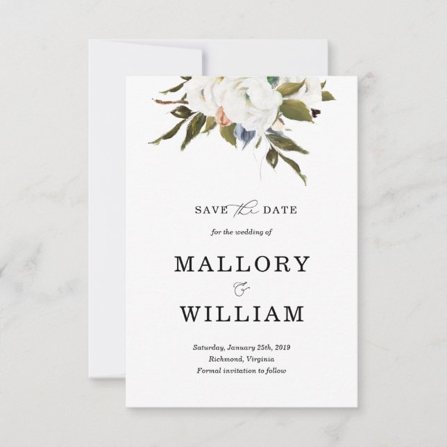 Moderne, florale Save the Date-Karte Date (Vorderseite)