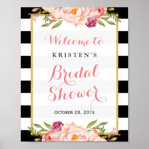 Moderne Florale Streifen Brautparty-Schild Poster