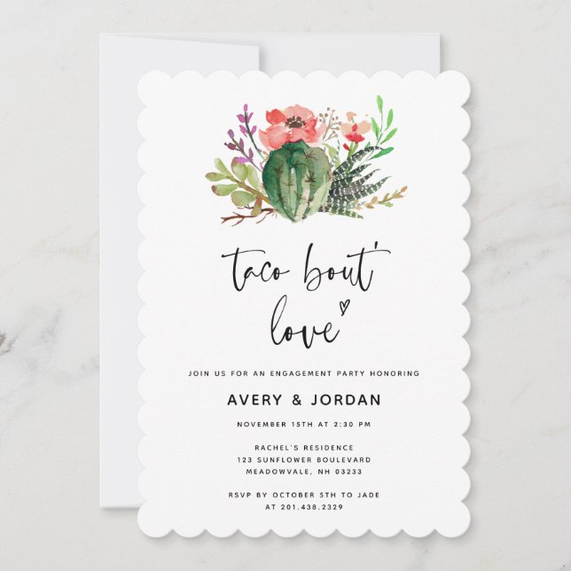 Moderne florale Taco Bout Liebe Engagement Party Einladung (Vorderseite)