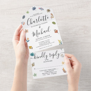 Moderne Florale Unterschrift Schrift Hochzeit All In One Einladung