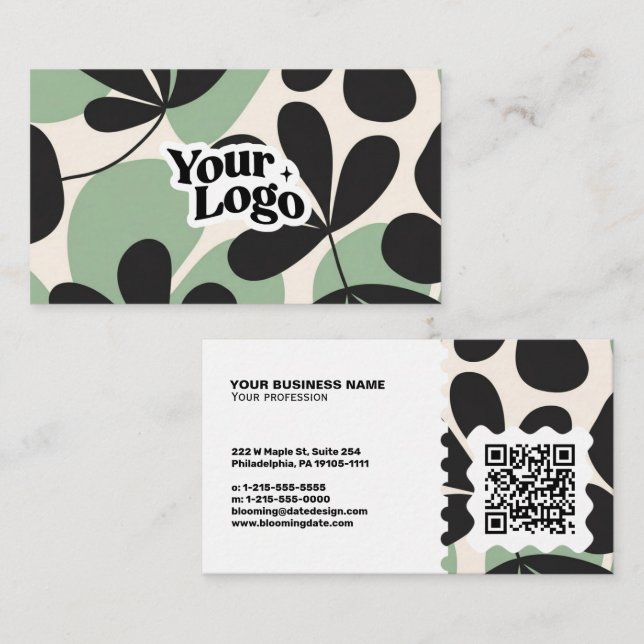 Moderne Florale Visitenkarte – QR-Code & Logo (Vorne/Hinten)
