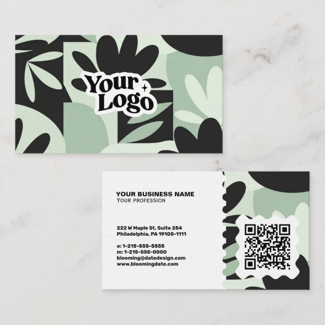 Moderne Florale Visitenkarte – QR-Code & Logo (Vorne/Hinten)