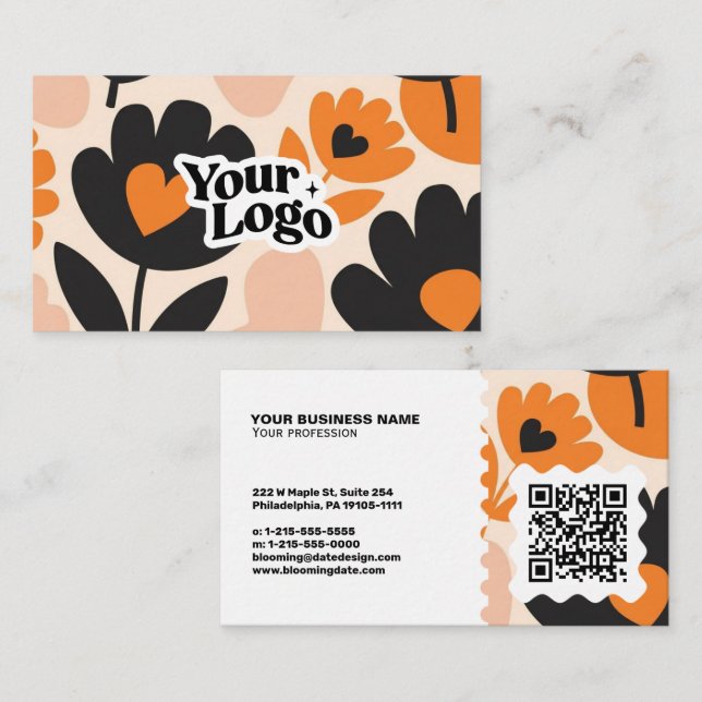 Moderne Florale Visitenkarte – QR-Code & Logo (Vorne/Hinten)