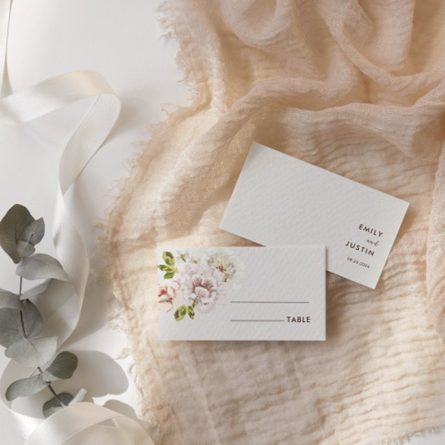 Moderne florale Wasserfarbe Elfenbeincreme Hochzei Platzkarte (Von Creator hochgeladen)