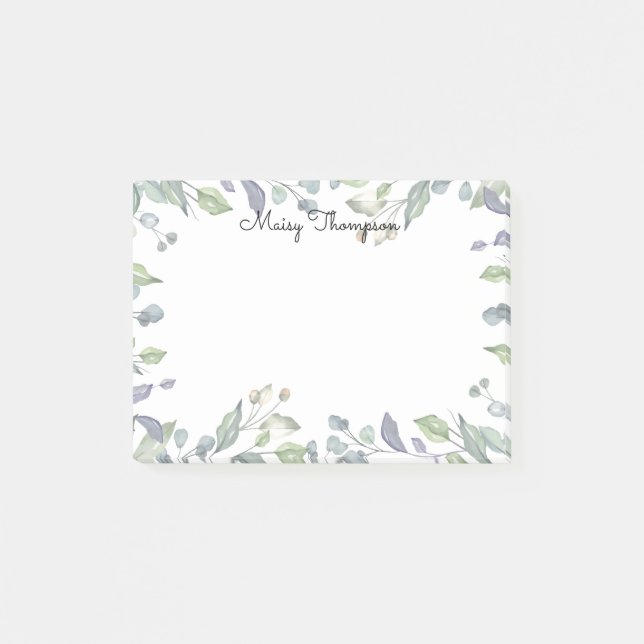 Moderne Florale Wasserfarbe-Skriptname Post-it Klebezettel (Vorderseite)