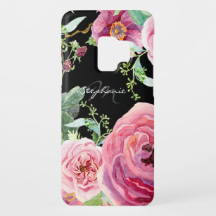Moderne florale Wasserfarben Schwarz-Rosa-Peongs Case-Mate Samsung Galaxy S9 Hülle