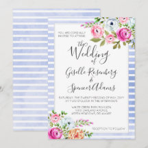 Moderne florale Wasserfarben Streifen Hochzeit Ein