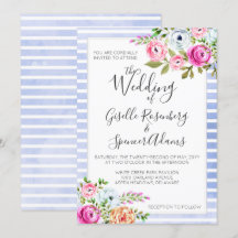 Moderne florale Wasserfarben Streifen Hochzeit Ein