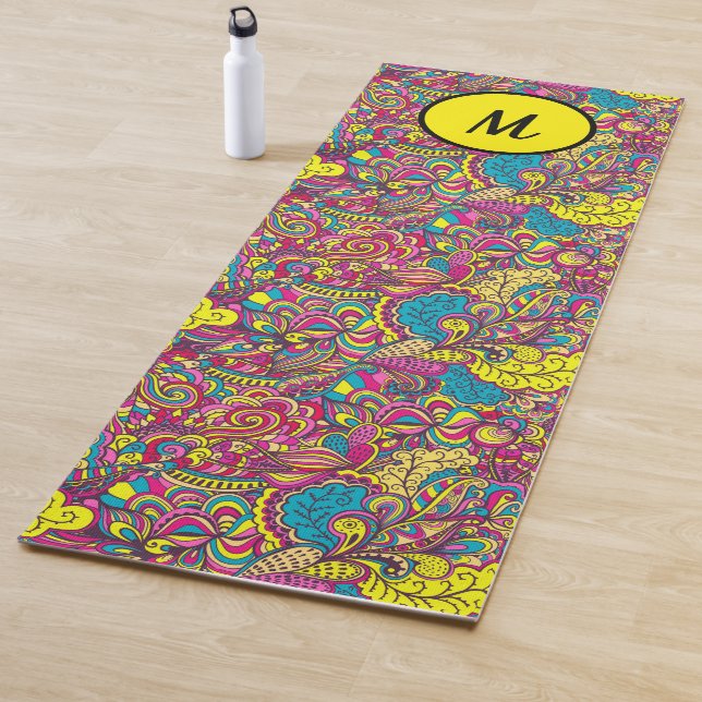 Moderne florale Yoga Monogram Yellow Turquoise Yogamatte (Beispiel)