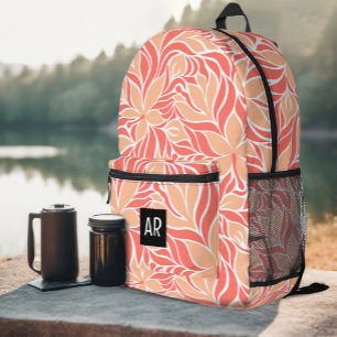 Moderne Floralmuster-Blumen in trendigem Pfirsich Bedruckter Rucksack