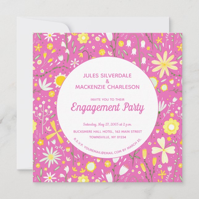 Moderne floralrosa Engagement Party Einladung (Vorderseite)