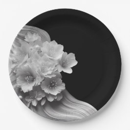 Moderne Florals Black and White Wedding Pappteller