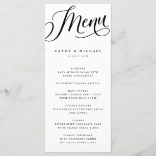 Moderne Flourish-Schrift, Schwarzweiß Hochformat Menükarte