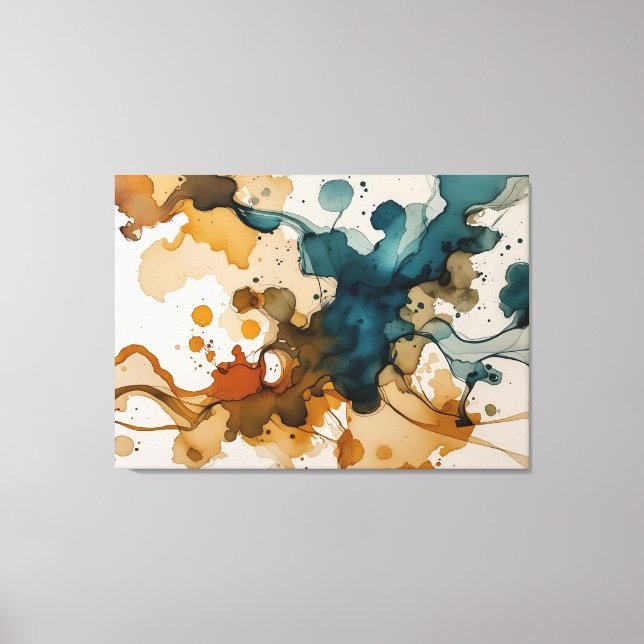 Moderne Fluid Art mit Gold Spritzer Leinwanddruck (Vorderseite)