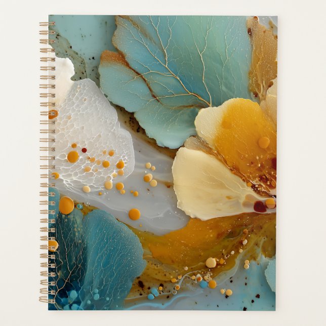 Moderne fluide abstrakte Teal-Gold-Blasen und -Ade Planer (Vorderseite)