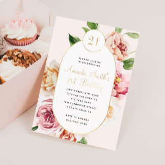 Moderne Foil Presush Blush Bloral Girl Geburtstag Folieneinladung