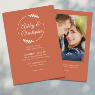 Moderne Foliage Frame Kupfer Red Foto Hochzeit Einladung