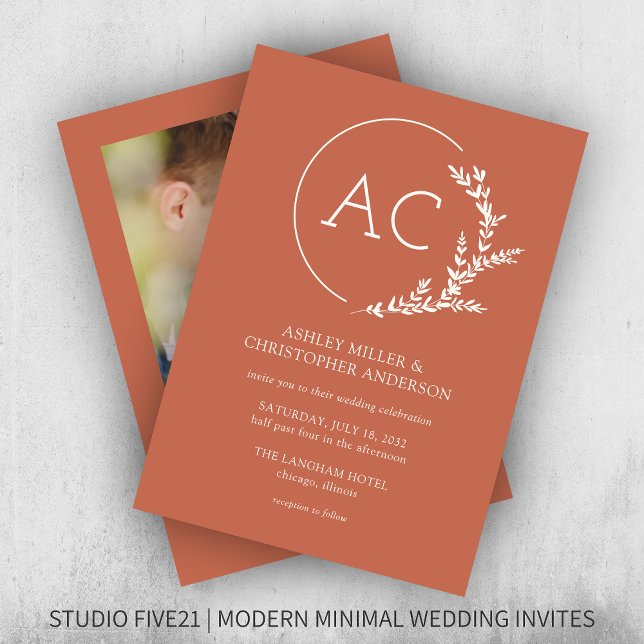 Moderne Foliage Frame Kupfer Red Foto Hochzeit Einladung (Von Creator hochgeladen)