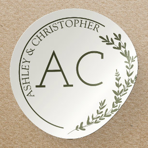 Moderne Foliage Frame Olive Green Wedding Runder Aufkleber