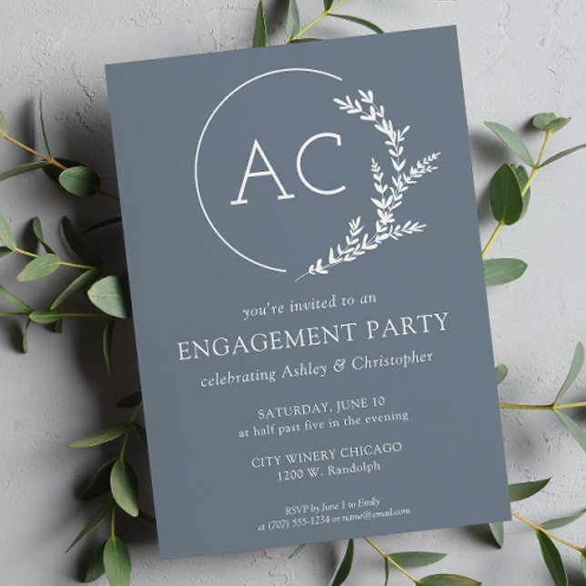 Moderne Foliage Frame Slate Graue Engagement Party Einladung (Von Creator hochgeladen)