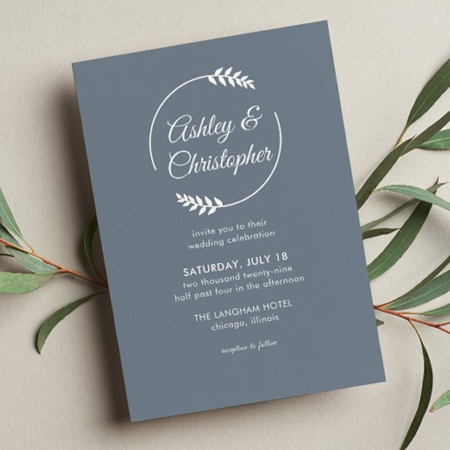 Moderne Foliage Frame Slate Gray Wedding Einladung (Von Creator hochgeladen)