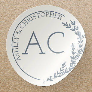 Moderne Foliage Frame Slate Gray Wedding Runder Aufkleber