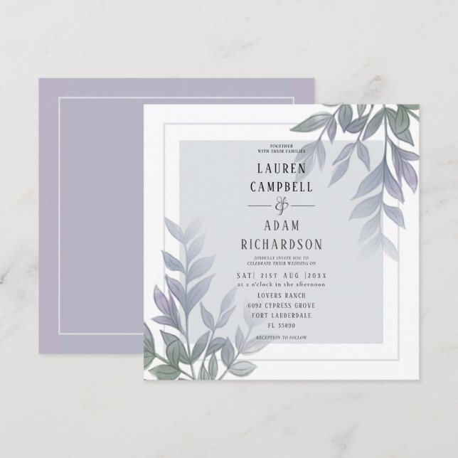 Moderne Foliage Lila Lilac Hochzeitseinladung Einladung (Vorne/Hinten)