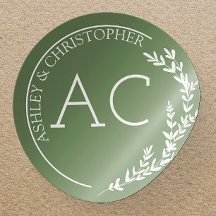 Moderne Foliage-Rahmen Mutete Grüne Hochzeit Runder Aufkleber