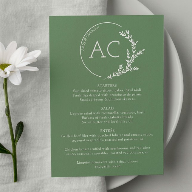 Moderne Foliage Rahmen verschleiert grüne Hochzeit Menükarte (Von Creator hochgeladen)