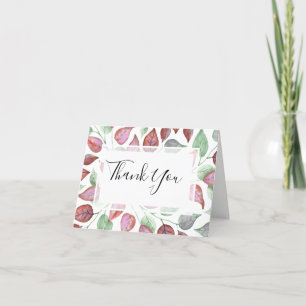 Moderne Foliage Watercolor Burgundy Blätter Hochze Dankeskarte