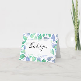 Moderne Foliage Watercolor Dusty Blue Leaf Wedding Dankeskarte