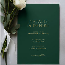 Moderne Forest Green & Gold Chic Hochzeit Einladung