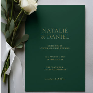 Moderne Forest Green & Gold Chic Hochzeit Einladung