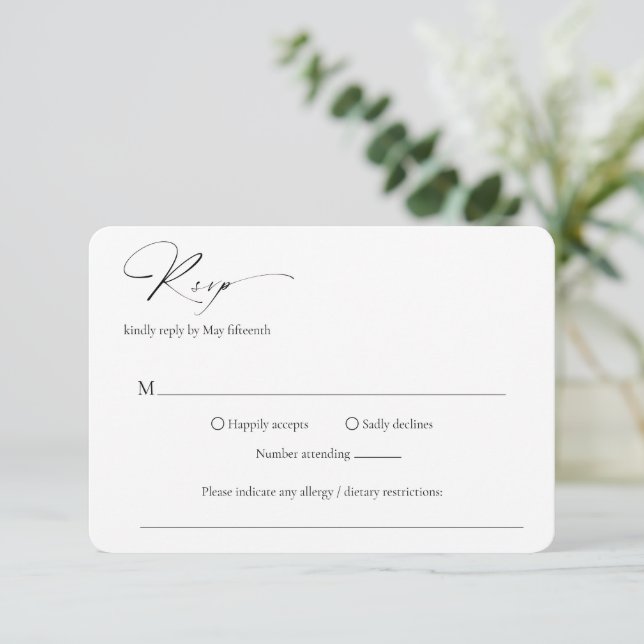 Moderne formelle Minimal Hochzeit RSVP Karte (Stehend Vorderseite)