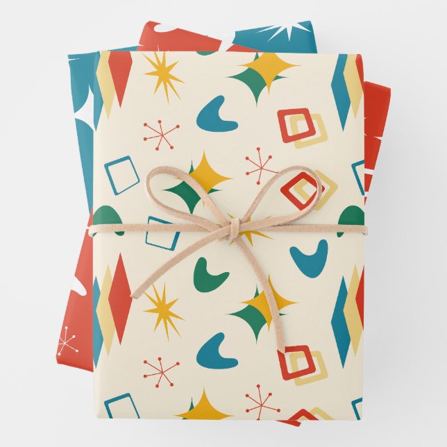 Moderne Formen - Retro-Mod, atomisch, mittelalterl Geschenkpapier Set (Beispiel)