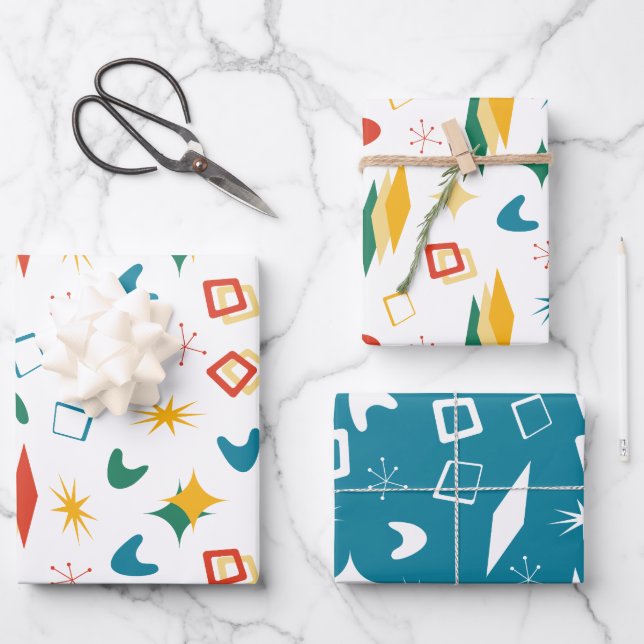 Moderne Formen - Retro-Mod, atomisch, mittelalterl Geschenkpapier Set (Vorderseite)