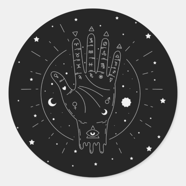 Moderne Fortune Teller Palmistry Mystic Runder Aufkleber (Vorderseite)