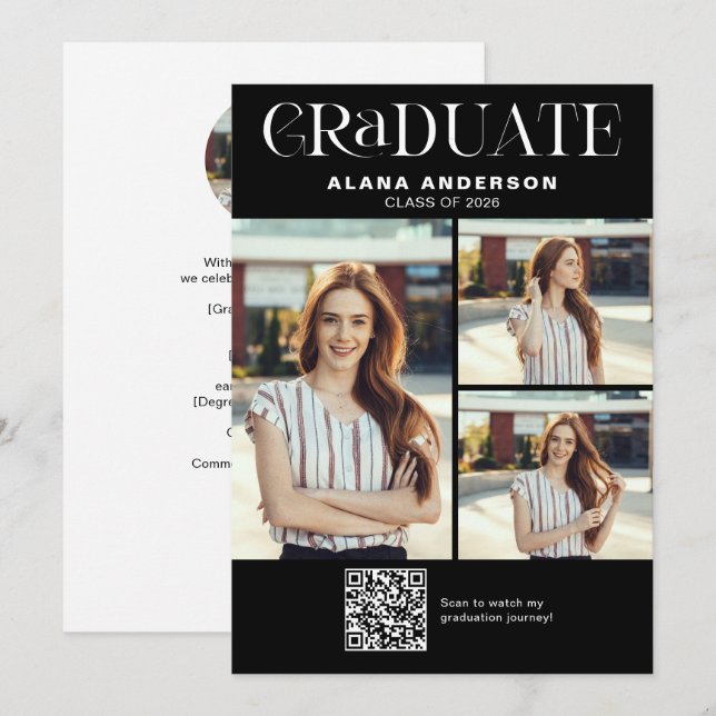 Moderne Foto-Abschlussankündigung QR-Code-Video Ankündigung (Vorne/Hinten)