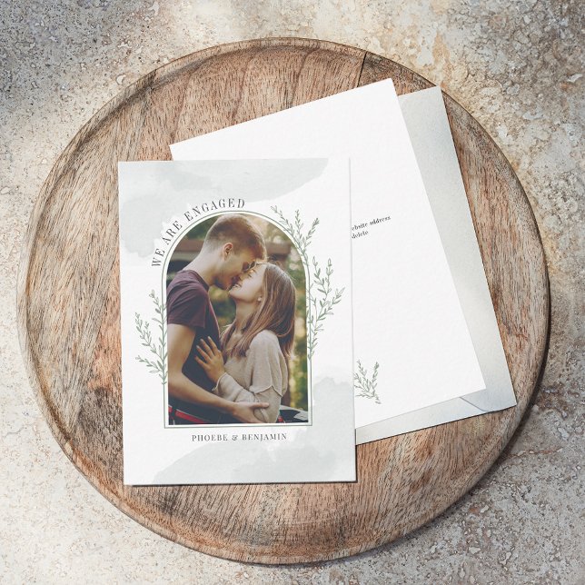 Moderne Foto Arch Verlobung Save the Date Mitteilungskarte (Wedding photo Arch Botanical Save the Date Announcement)