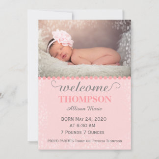 Moderne Foto Baby Announcement Card (Girl) Ankündigung