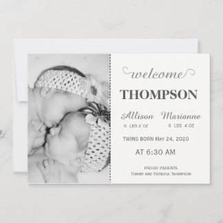 Moderne Foto Baby Announcement Card (Twins) Ankündigung