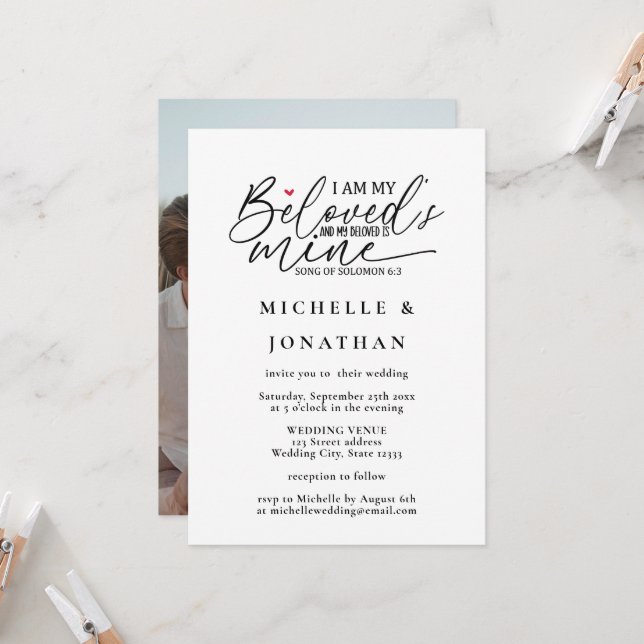 Moderne Foto Bible Verse Christliche Hochzeit Einladung (Vorderseite/Rückseite Beispiel)