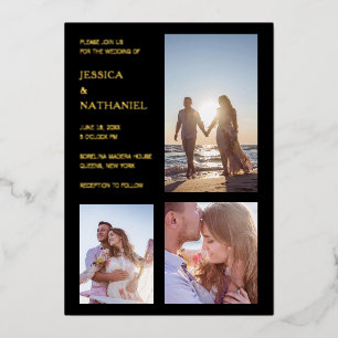 Moderne Foto Black and Gold Hochzeit Folieneinladung