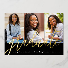 Moderne Foto Black Gold Foil Grad Bekanntgabe Folieneinladung