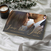 Moderne Foto Black & Gold Save the Date Hochzeit