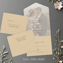 Moderne Foto Butter gelbe Hochzeit RSVP All In One Einladung