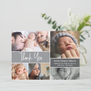 Moderne Foto Collage Baby Duschhandschrift Dankeskarte