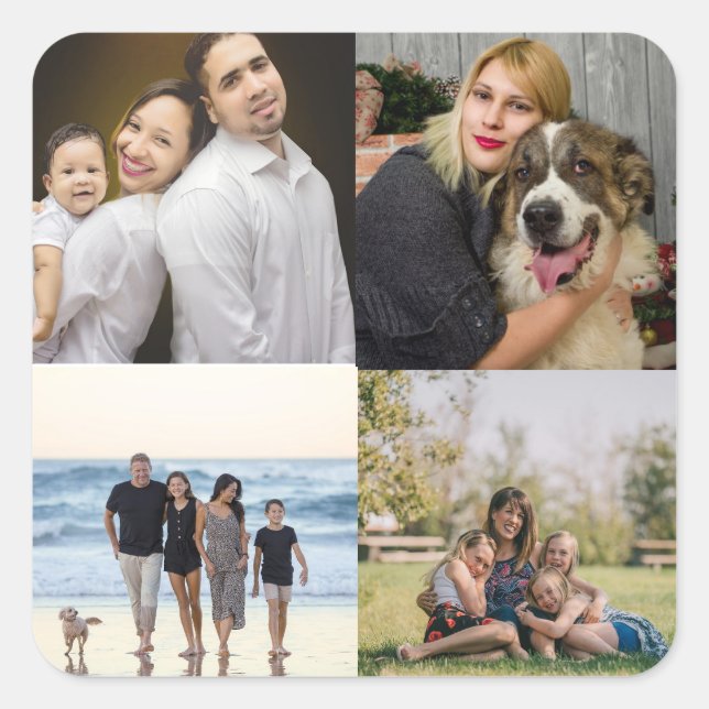 Moderne Foto Collage der 4-Familie Quadratischer Aufkleber (Vorderseite)