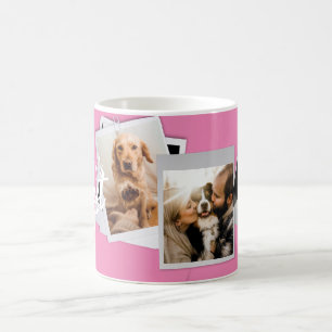 Moderne Foto Collage Familie mit Pet Pink Cup Kaffeetasse